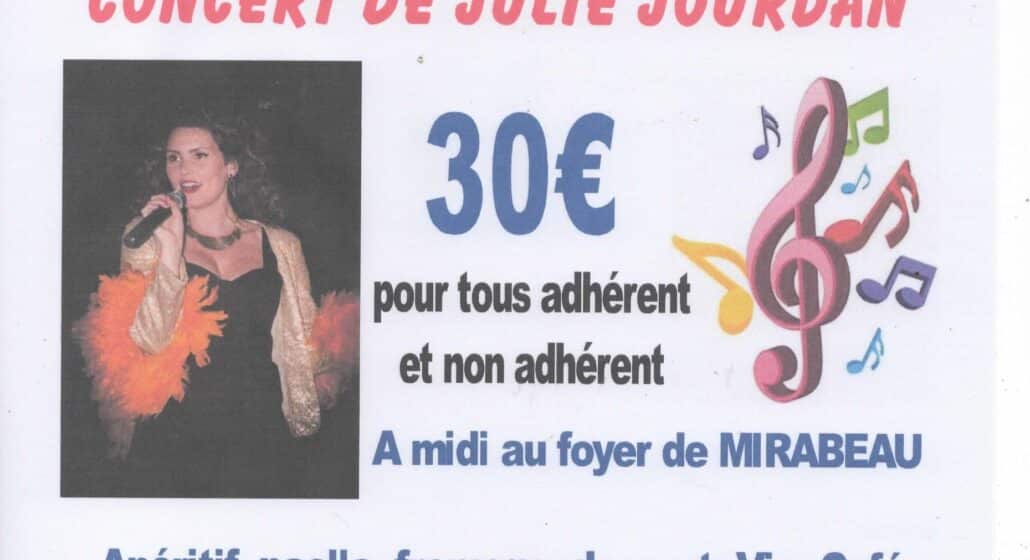 REPAS PAELLA – CONCERT DE JULIE JOURDAN – TOMBOLA GRATUITE