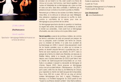 Spectacle – témoignage théâtral et musical sur la force de l’amour (Re)Naissance à la Fontaine de l’Aube à Cadenet_Cadenet
